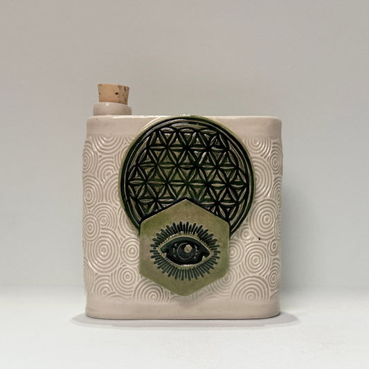 Green Geometric Eye Flask