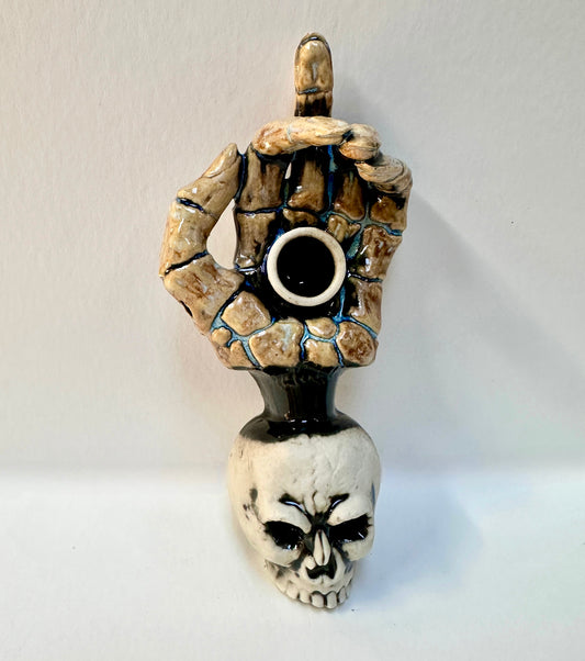 Rustic Middle Finger Skull Pipe