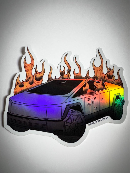 Burning cybertruck sticker